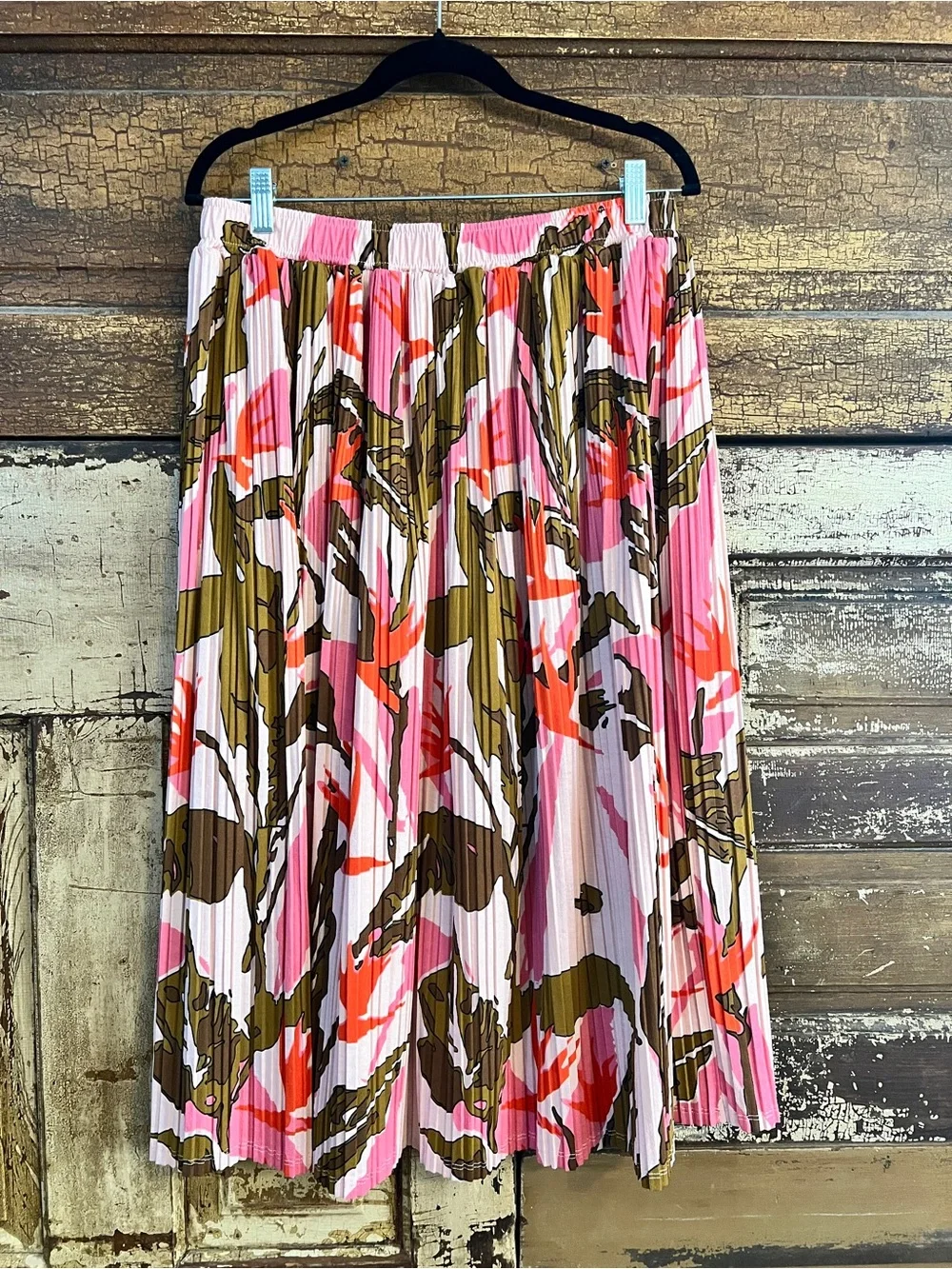 Adrianna Papell Watercolor Pleated Midi Skirt | Floral Pleated Skirt | Size L